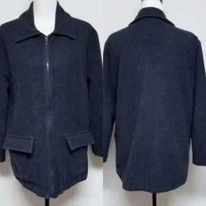 VINTAGE 90s Old Navy Black Recycled Wool Full-Zip Quilted Lining Over Coat Small